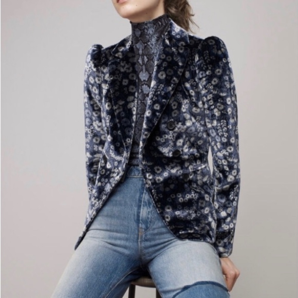 Rebecca Taylor Liane Velvet Navy Floral in blue